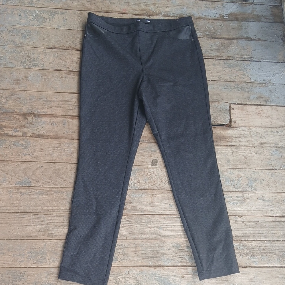 DKNY Ponte Black Pants Faux Leather Pockets Pull On Size L/G